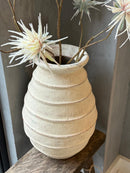 Witte terracotta vaas met ribbels - D30 x H44 cm