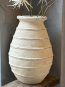 Witte terracotta vaas met ribbels - D30 x H44 cm