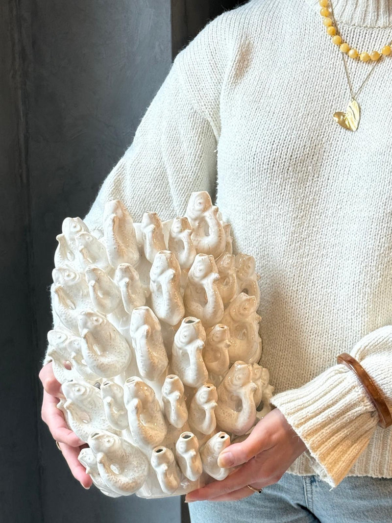 Witte visjes vaas Borja - H32 x D25 cm