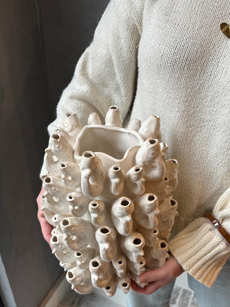 Witte visjes vaas Borja - H32 x D25 cm