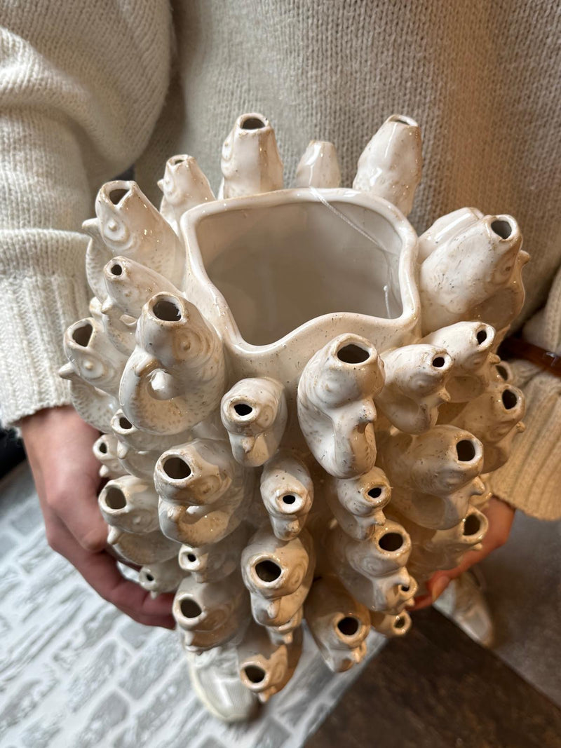 Witte visjes vaas Borja - H32 x D25 cm