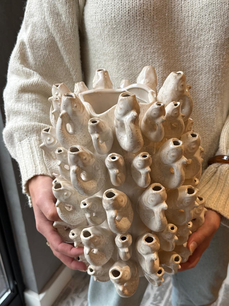 Witte visjes vaas Borja - H32 x D25 cm