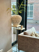 Zuil van goudkleurig staal met crème plateau - H100 B35x35 cm