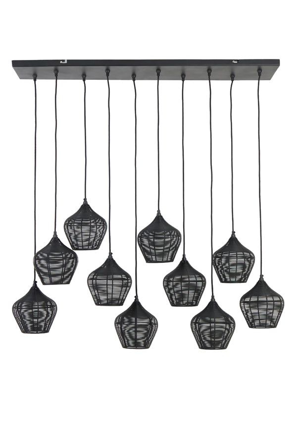 Hanglamp met 10 bollen van mat zwart draad - 120x25x29,5 cm