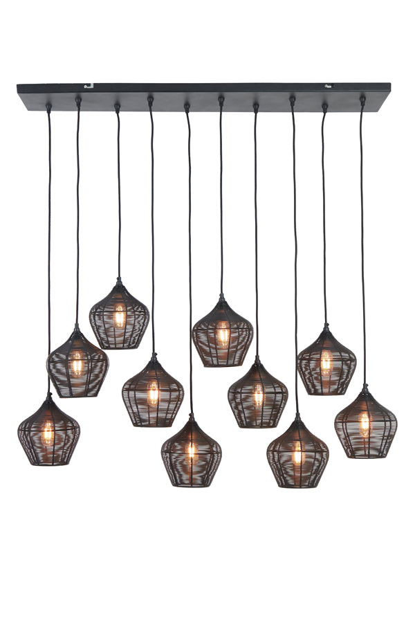 Hanglamp met 10 bollen van mat zwart draad - 120x25x29,5 cm