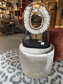 Hockertje in zilvergrijze velours stof - H33 x D40 cm