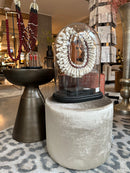 Hockertje in zilvergrijze velours stof - H33 x D40 cm