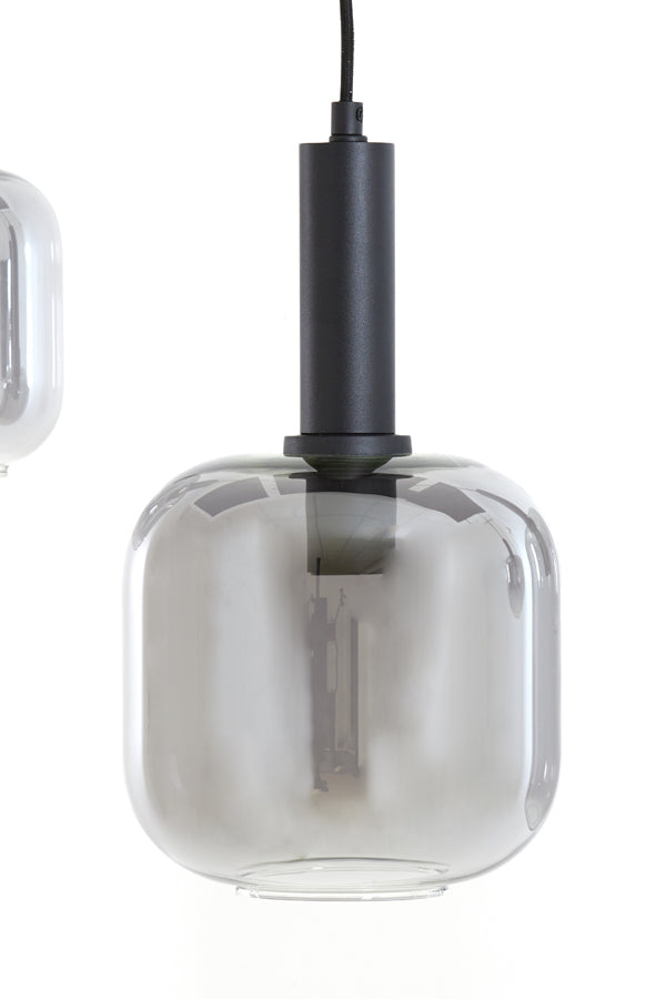 Hanglamp  met 5 bollen van gerookt glas met zwarte details - 110x22x32 cm