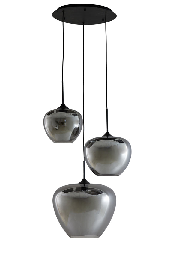 Hanglamp met 3 bollen van gerookt glas en mat zwarte details - 40x160 cm