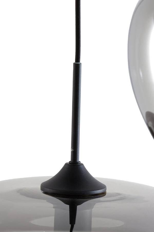 Hanglamp met 3 bollen van gerookt glas en mat zwarte details - 40x160 cm