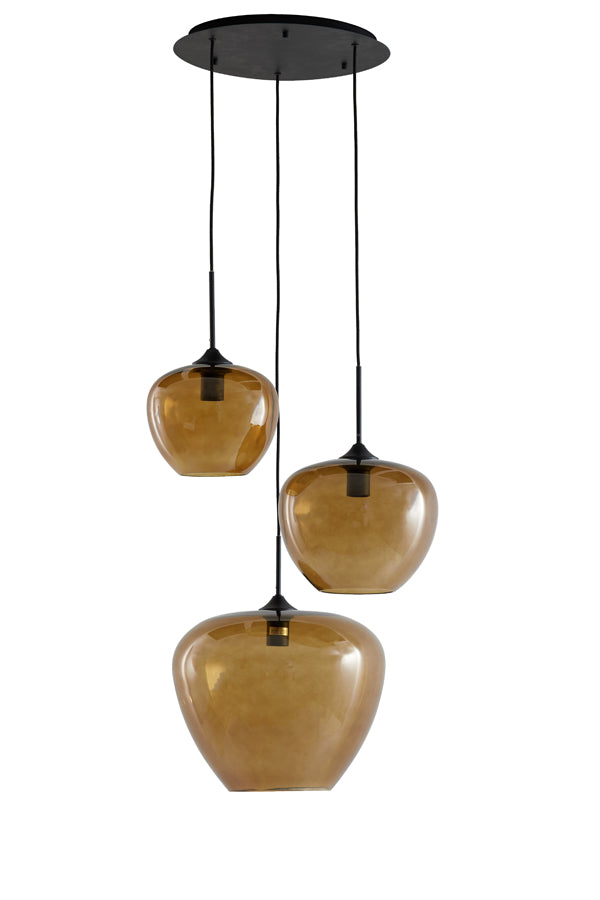 Hanglamp met 3 bollen van bruin glas + mat zwarte details - 40x160 cm