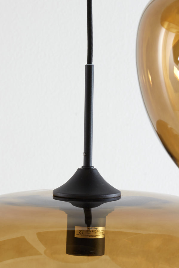 Hanglamp met 3 bollen van bruin glas + mat zwarte details - 40x160 cm