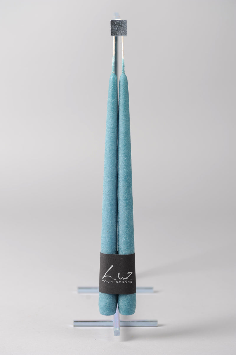 Luz your senses - Koppel tafelkaarsen velours blauw H30 x D2,2 cm