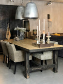 Eetkamerstoel Hill in bruingrijze handgeborduurde Italiaanse stof