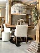 Hocker Mops in een grove witte stof H48 x D40 cm