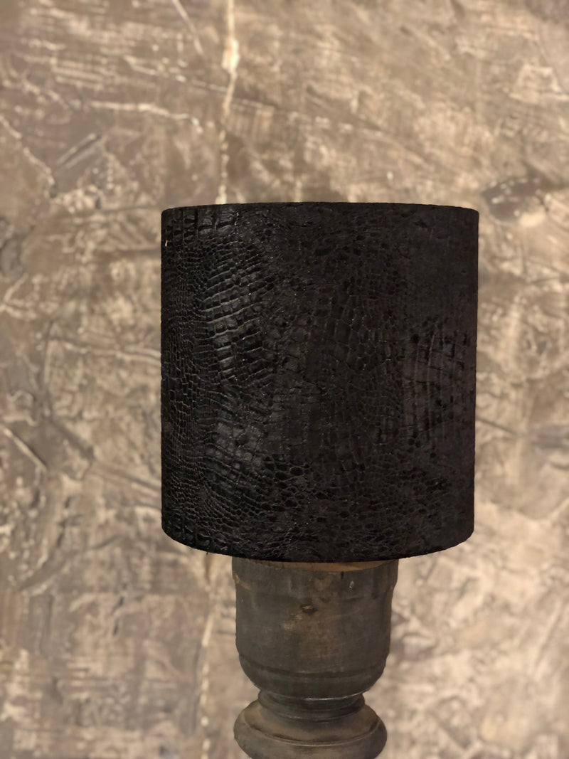 Lampenkap cilinder met velours zwarte krokoprint D20xH20 cm