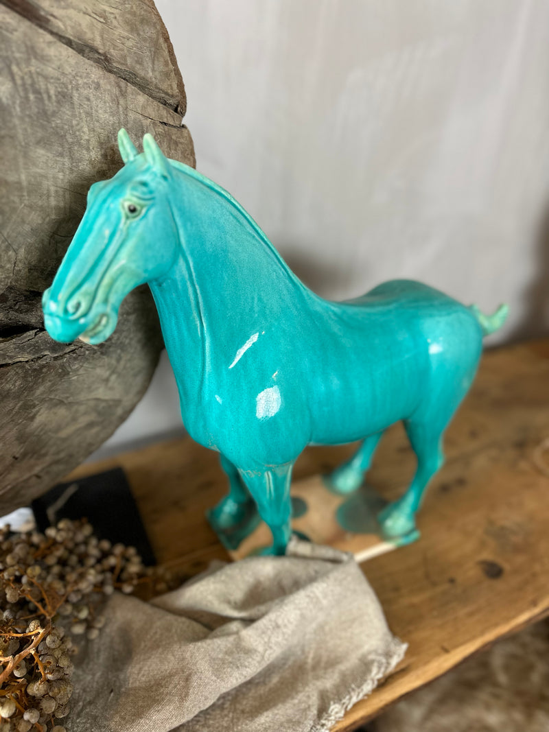 Decoratie paard - turqoise antiek - 40x45 cm