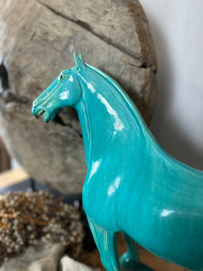 Decoratie paard - turqoise antiek - 40x45 cm