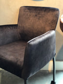 Eetkamerstoel Randy in antracietgrijze/bruine velours stof met parketwielen