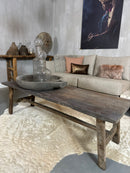 Salontafel van grijs, verweerd hout met onderlat - 50x150x46 cm