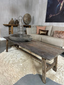 Salontafel van grijs, verweerd hout met onderlat - 50x150x46 cm