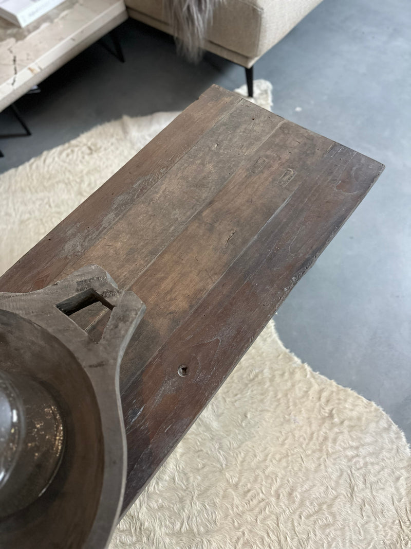 Salontafel van grijs, verweerd hout met onderlat - 50x150x46 cm