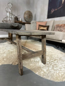 Salontafel van grijs, verweerd hout met onderlat - 50x150x46 cm