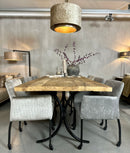 Eetkamerstoel Randy in champagnezilver krokoprint velours met skatewieltjes