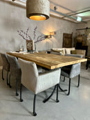 Eetkamerstoel Randy in champagnezilver krokoprint velours met skatewieltjes