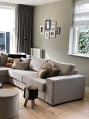 Hoekbank Monti in zandkleurige linnen-katoen stof - 3 zits bank met eiland 125 cm