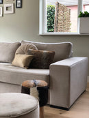 Hoekbank Monti in zandkleurige linnen-katoen stof - 3 zits bank met eiland 125 cm