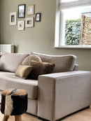 Hoekbank Monti in zandkleurige linnen-katoen stof - 3 zits bank met eiland 125 cm