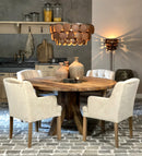 Eetkamerstoel Finn in naturelkleurige velours stof met capitons