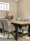 Eetkamerstoel Katja in leemkleurige linnen-katoen stof zonder gecapitonneerde rugleuning