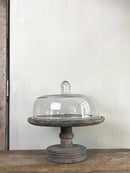 Taartplateau met houten voet en glazen stolp - Large