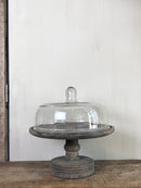 Taartplateau met houten voet en glazen stolp - Large