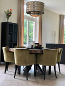 Eettafel Claire rond met robuust blad en oud stalen spinpoot