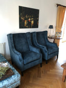 Oorfauteuil Vera in petrolkleurige velours stof