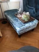 Hocker Fie in blauw gemêleerde stof - 120x60x40 cm