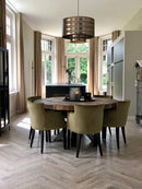 Eettafel Claire rond met robuust blad en oud stalen spinpoot