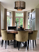 Eettafel Claire rond met robuust blad en oud stalen spinpoot