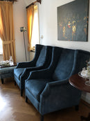 Oorfauteuil Vera in petrolkleurige velours stof