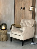 Fauteuil Chanel in een zachte grijs-beige velours stof