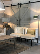 Fauteuil Crosby in een ecru-taupekleurige panterprint velour stof