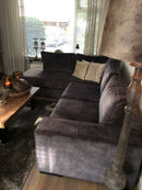 Hoekbank Monti in een antracietgrijze velours stof - 3 zits bank met eiland 125 cm