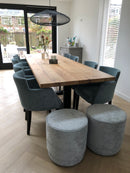 Eetkamerstoel Soho in groenblauwe velours stof met zwarte poten