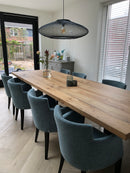 Eetkamerstoel Soho in groenblauwe velours stof met zwarte poten