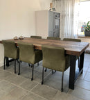 Eetkamerstoel Randy in groen PU-leder met skatewieltjes