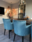 Eetkamerstoel Soho in azuurblauwe velours stof